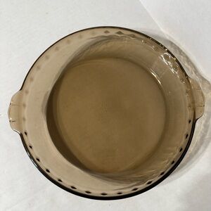 Vintage PYREX Glass Amber Fluted Crimped Pie Deep Baking Dish 10" Tab Handles
